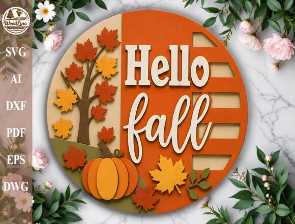Download Hello Fall Door Hanger Laser Cut File - Premium Resources